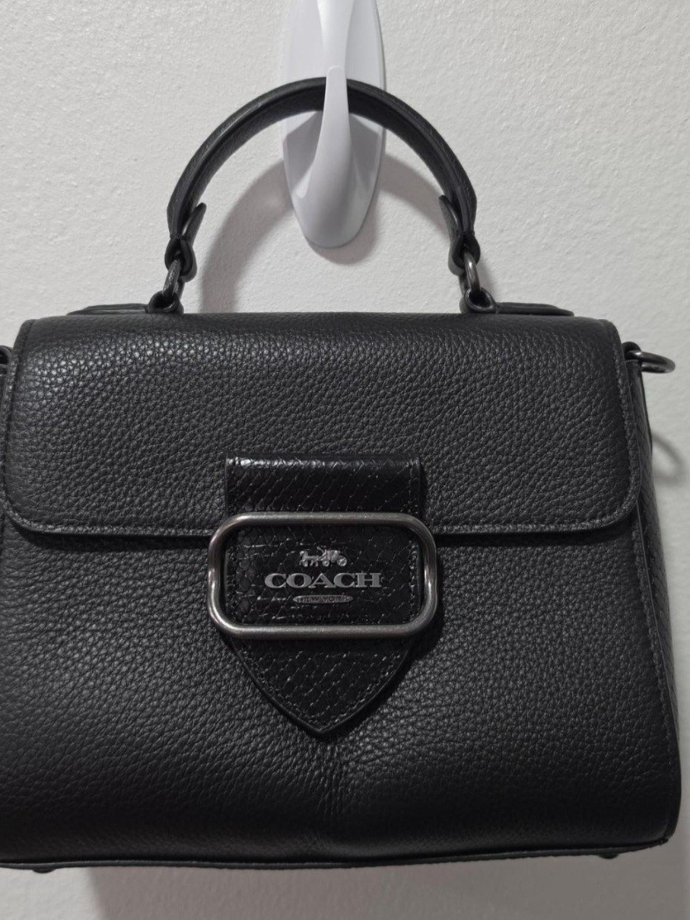 Coach Black Pebbled Leather Crossbody Top Handle Bag